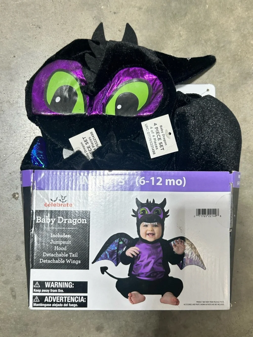 Celebrate Halloween Costume Black and Purple Dragon Costume for Infants 6-12 mos
